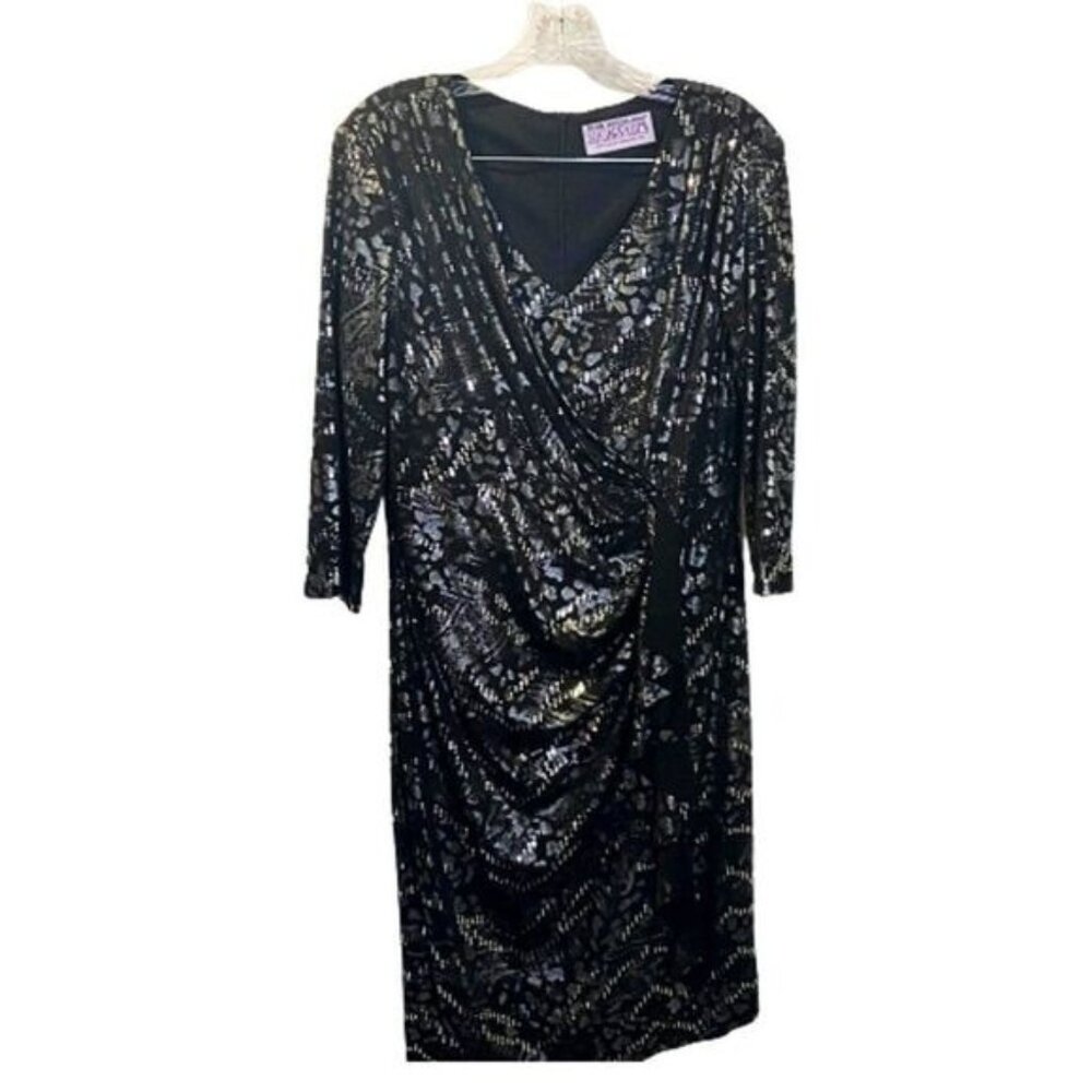 Sugarplum Women's V-neck Metallic Faux‎ Wrap Dress NWT